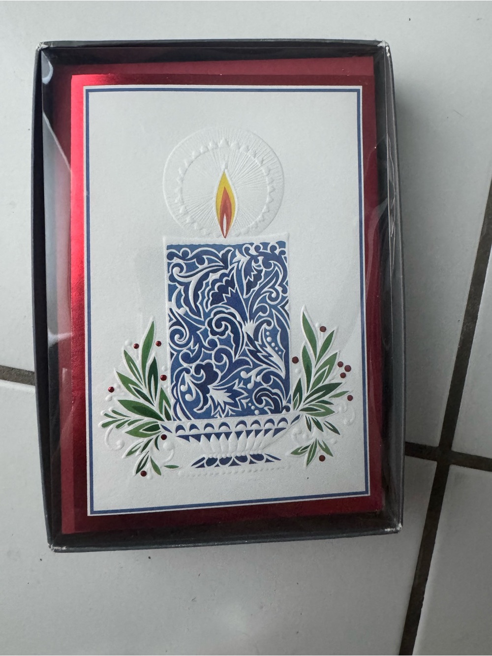 Hallmark Blue Candle Greeting Cards with Red and Green Accents
